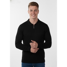 Deepsea Erkek Siyah Slim Fit Polo Yaka Triko Kazak - Yumuşak Dokulu Esnek Ve Şık Görünüm 2605305 Siyah