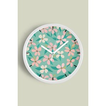 Soyut Çiçek Modern Duvar Saati - 35cm - Önü Camlı Beyaz Kasa - Sessiz Mekanizma-jh0903 Beyaz