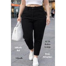 Cedy Denim Mom Fit Jean Büyük Beden Yüksek Bel Carrot Kesim Dar Paça Pileli Esnek Kot Pantolon C600 Siyah-600