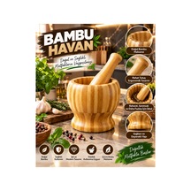 Doğal Bambu Havan Ve Tokmak Seti Şık Ve Pratik Baharat Ezici