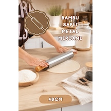 Porsima Mnb05774 Ahşap Saplı Paslanmaz Çelik Merdana Oklava Hamur Pizza Börek Açma Oklava 48cm