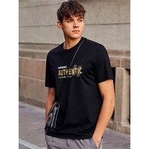 Oversize Unisex Authentic Baskılı Bisiklet Yaka Siyah T-shirt Siyah