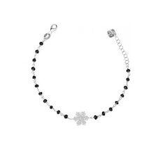 Zirkon Taşlı Pırlanta Montür Gümüş Rengi Altın Kaplama Siyah Rosary Papatya Gümüş Bileklik Gümüş - Rose Gold