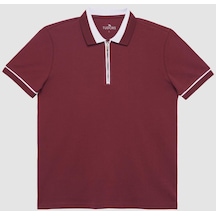 Tudors Erkek Slim Fit Dar Kesim %100 Pamuk Düz Pike Fermuarlı Bordo Polo Yaka Tişört-31111-bordo Bordo