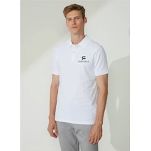 Yakası Düğmeli Yakalı Pike Baskılı T-shirt - Beyaz 2xl