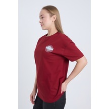 Kadın Oversize Baskılı T-shirt Bordo Original Vintage Bordo