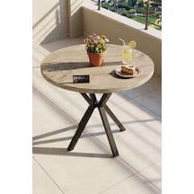 Mutfak Masası 90 Cm Yuvarlak Masa Modern Metal Ayaklı Cafe Balkon Ofis Yemek Masası 9826 Traverten Çok Renkli