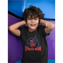 Sevbano Örümcek Adam Baskılı Unisex Avengers Film Çocuk Tişört 1-12 Yaş Siyah