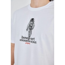 Erkek Baskılı T-shirt Kısa Kol Bisiklet Yaka Regular Fit Rahat Kalıp Günlük Tişört - Beyaz -Çok Renkli