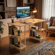 Kitaplıklı Bilgisayar Masası Raflı Geniş Çalışma Masası Modern Dekoratif Ofis Mobilyası Safirmeşe