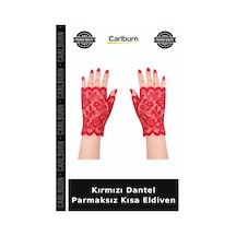 Kırmızı Dantel Parmaksız Kısa Eldiven Gece Aksesuarı Özel Gün +3