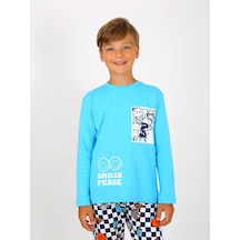 Vitmo Erkek Çocuk Uzun Kollu Pamuklu Pijama Takımı Peace Turkuaz