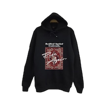 Motif - Halı - Dokuma Baskılı Unisex %100 Pamuk Siyah Kapüşonlu Sweatshirt Siyah