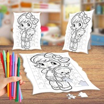 Çilek Kız Ve Ayıcık Boyama Puzzle Tablo Çocuk Eğitici Yapboz