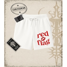 Tarzsokak Gotik & Grunge Streetwear Red Lıps Flag Unisex Şort Beyaz