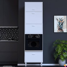 Modilayn Tile Ankastre Fırın Dolabı 60x217x56 Cm - 4 Kapaklı, Ekmeklikli Kiler Mutfak Dolabı Beyaz