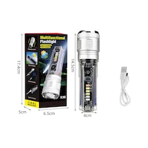Güneş Şarj Edilebilir Usb Fener Güçlü Led El Feneri Güçlü Odaklı Uzun Menzilli F-365-silver F-365-silver Gri