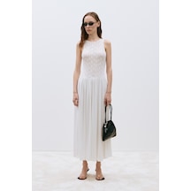 Suud Collection Ekru Lacy Dantelli Maxi Elbise