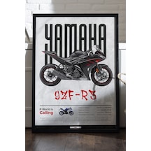 Yamaha Yzf-r3 Siyah Ahşap Çerçeveli Poster, Dekoratif Motosiklet Duvar Tablosu