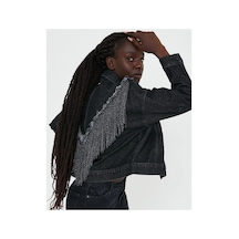 Zdnjeans Püskül Detaylı Antrasit Crop Denim Ceket