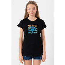 Mr Beast Lettern Siyah Kadın Tshirt SIYAH