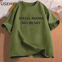 Flood Of Style Küçük Göğüsler Büyük Kalp T-shirt Komik Söyleyerek Tshirt Yetişkin Mizah Şakalar Kısa Kollu P Yeşil