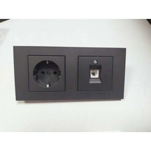 Ovivo Grano Füme Topraklı Priz + Nümeris Telefon Prizi + 2li Çerçeve