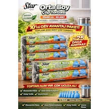 Star Plus Orta Boy Çöp Torbası 20'li 10 Paket 55x60 Cm Dayanıklı Sızdırmaz Orta Boy Çöp Poşeti