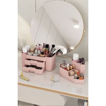 Pasifik Makyaj Kozmetik Ve Fırçalık Düzenleyici Organizer 2'li Set Pudra Pembe