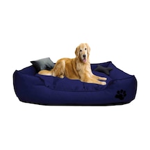 Mavi Vitrin Yıkanabilir Kumaş Pati İşlemeli Büyük Irk Köpek Yatağı L 100 x 80 CM