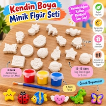 Kendin Boya Minik Figür Boyama Seti 2 Cm Taş Tozu Figürler 3 Renk Boya Ve Fırça