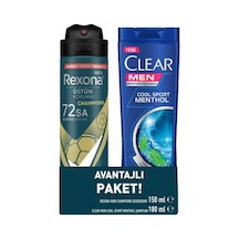 Rexona Men Champions Deodorant Sprey 150 Ml + Clear Men Cool Sport Menthol Şampuan 180 Ml 3'li Avan Ferah
