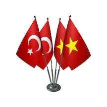 Masa Üstü Vietnam Bayrağı Türk Bayrağı Dörtlü Krom Direk Masa Bay
