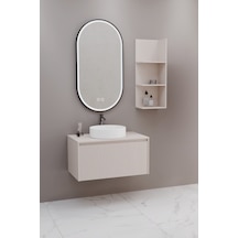 Almonde 80 Cm Beyaz Lavabolu Banyo Dolabı Krem - Raf Modül Dahil Krem