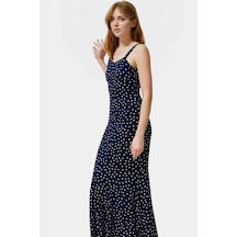 Frm Yazlık Çiçekli Maxi Elbise Bodycon Kesim Nefes Alabilir Polyester Lacivert