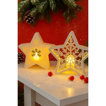 Yılbaşı Temalı Yıldız Dekor Seti 15 Cm Işıklı Led Mumlu Kar Tanesi - 2'li Set Noel Yıldızı Set - 799524671