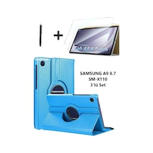 Samsung Galaxy Tab A9 8.7 Inç Tablet Uyumlu 360 Döner Pu Deri Kılıf Seti Sm-x110 Kılıf