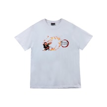 Damon Slayer Anime Baskılı Tshirt Beyaz