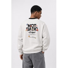 Respire Erkek Not Basic Project Baskılı Oversize Sweatshirt Ekru