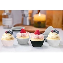Silikon Muffin Cupcake Mini Kek Kalıbı 12 Adet Gri Siyah Beyaz Silikon Lacivert Diğer