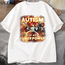 Flood Of Style Otizm Süper Güç Komik İskelet Meme T Shirt Garip Belirli Saldırgan T Shirt Erkekler Rahat Pam Beyaz