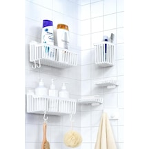 Banyor 6'lı Banyo Seti Yapışkanlı Banyo Düzenleyici Şampuanlık Diş Fırçalık Sabunluk Askılık Ta Beyaz