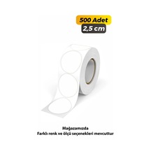 Yuvarlak Kesim Ambalaj Etiketi - Beyaz Renk - 2,5cm - 500 Adet
