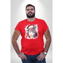 Angemiel Mutlu Noel Baba Yeni Yıl Tasarımı Kırmızı Büyük Beden Erkek Kadın Unisex Basic Ön Baskılı Tişört Kırmızı