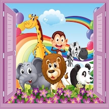 Çocuk Odası Bebek Odası Pencere Poster Duvar Kağıdı Hayvanlar (502388722)