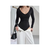 Paw Garage Kadın V Yaka Polyamid Bodysuit Sıyah