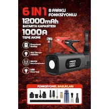6in1 Akü Takviye Hava Kompresörü Süpürge 12000mah 1000a 150psı Powerbank Led