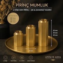 Atölye Asya 6 Köşe Som Pirinç Mumluk 20/30/40 Mm 24 Mm Genişlik Dekoratif Mumluk Gold