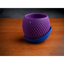 3d Baskı Küre Saksı - Kafes Dokulu İki Parçalı Dekoratif Saksı - Mor-mavi