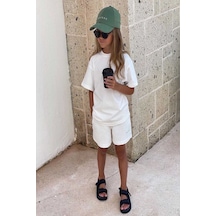 Kız Çocuk Kompakt Şortlu Takım Beyaz - Turuncu